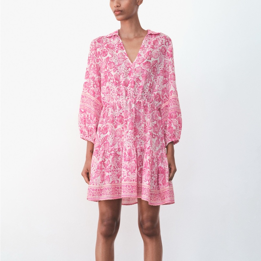 Zara Pink Floral Long Sleeve Dress